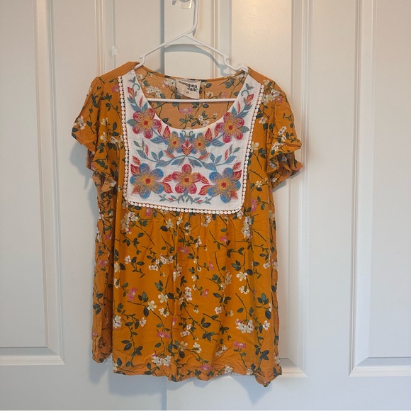 Savanna Jane Tops - Savanna Jane Women's Top Blouse 2X Embroidered Floral Yellow Flowy Whimsical